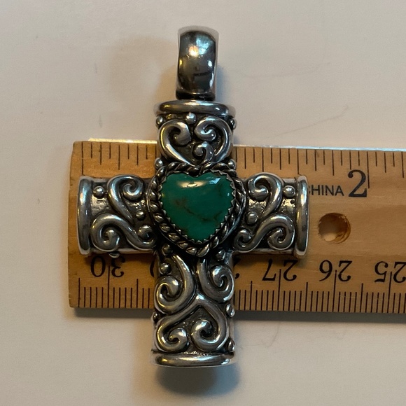Silver Turquoise Cross Pendant Necklace - Picture 4 of 5